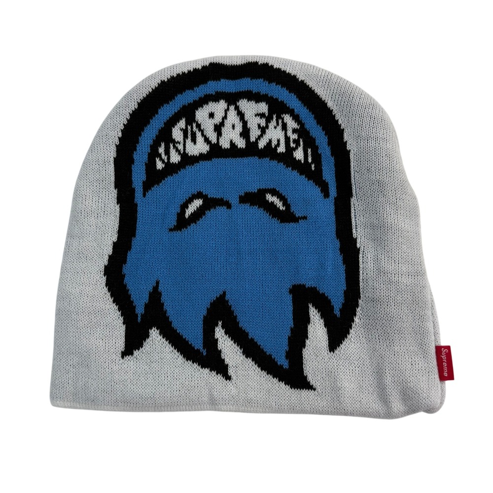 Supreme Spitfire Cat Beanie Heather Grey Blue Bighead Logo Knit Hat